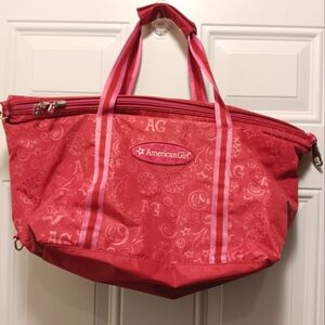 American Girl Large Pink Tote Duffle Bag Logo Stars Butterflies Peace Sign